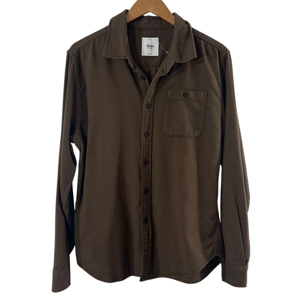Katin USA Mens Brown Twill Long Sleeve Button Down Shirt Size Medium Pocket